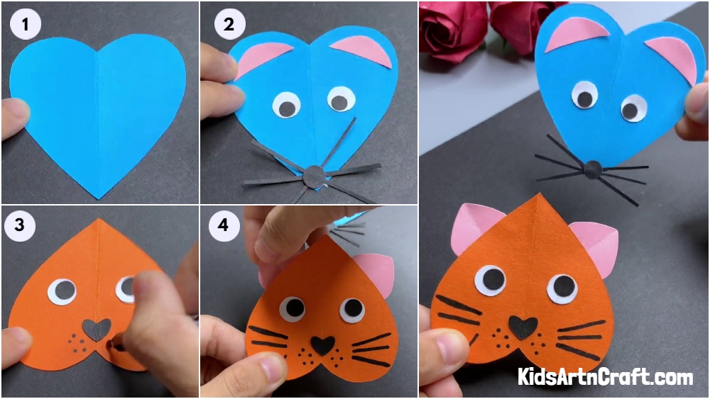 Learn To Make Easy Heart Shaped Paper Mouse Craft