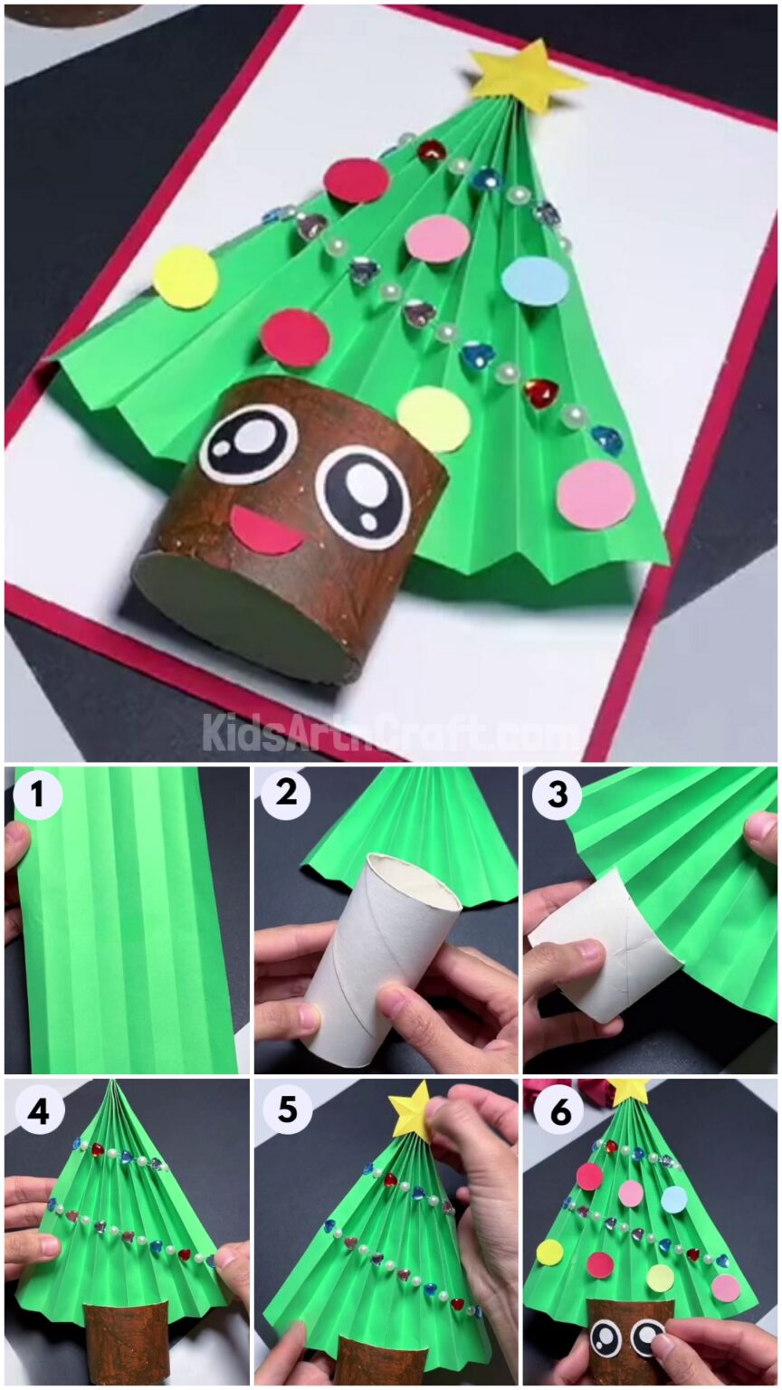 Paper Christmas Trees Step by Step Tutorial For Kids Kids Art & Craft