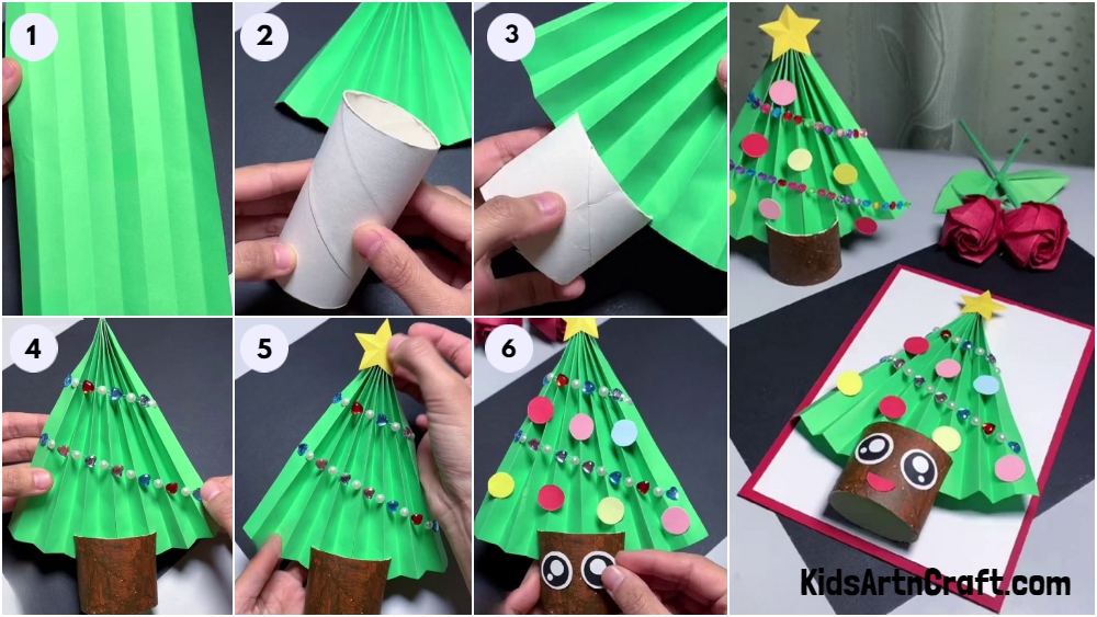 Paper Christmas Trees Step by Step Tutorial For Kids