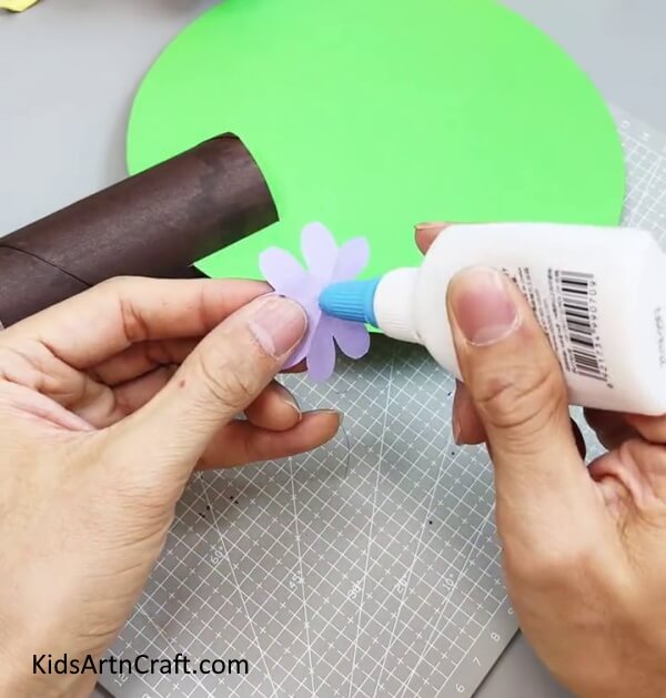 Applying Glue In the Middle - Detailed Directions for Crafting a Paper Flower Tree with Children 