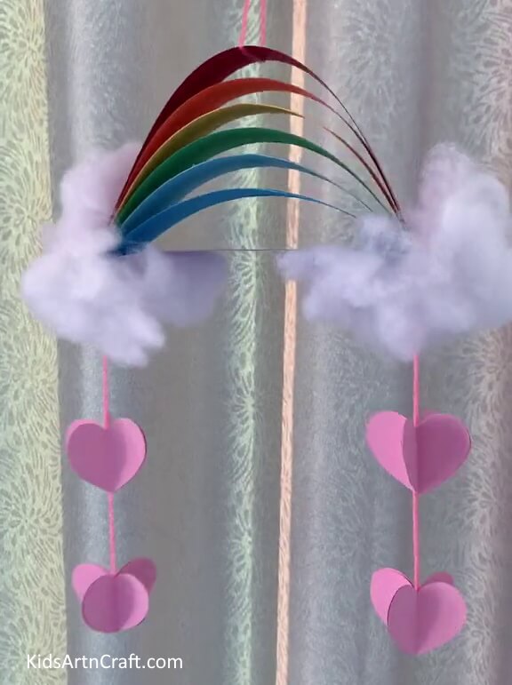 This Is The Final Look Of Our Paper Strip Rainbows Cloud Craft!- Learn How To Make a Rainbow Cloud Out of Paper Strips