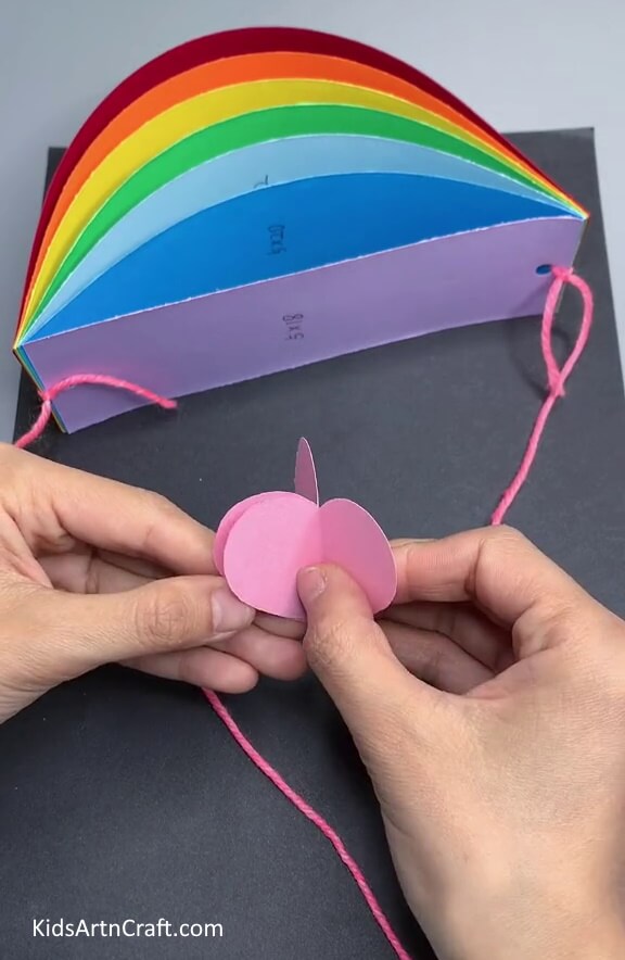 Pasting Another Pink Heart -Paper Strips Used to Construct a Rainbow Cloud