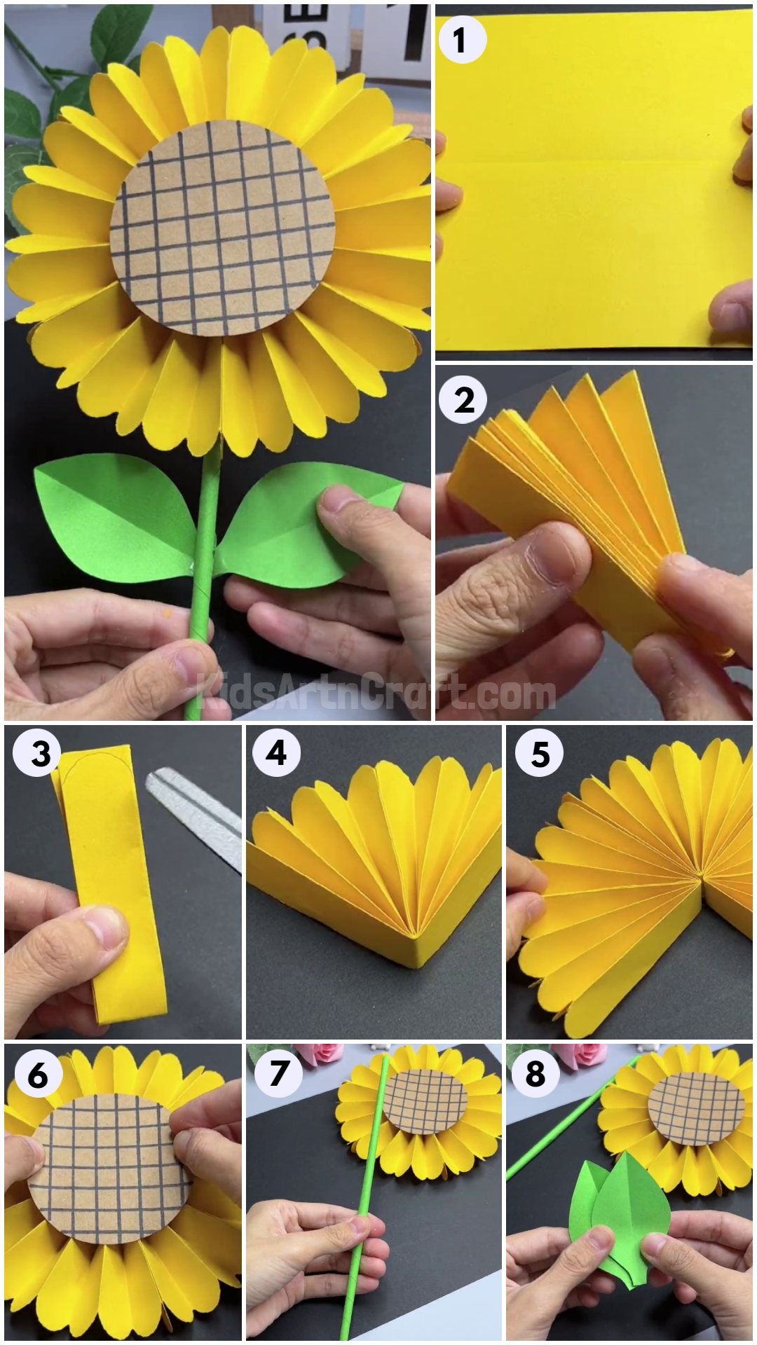 Paper Sunflower Craft Easy Tutorial for kids
