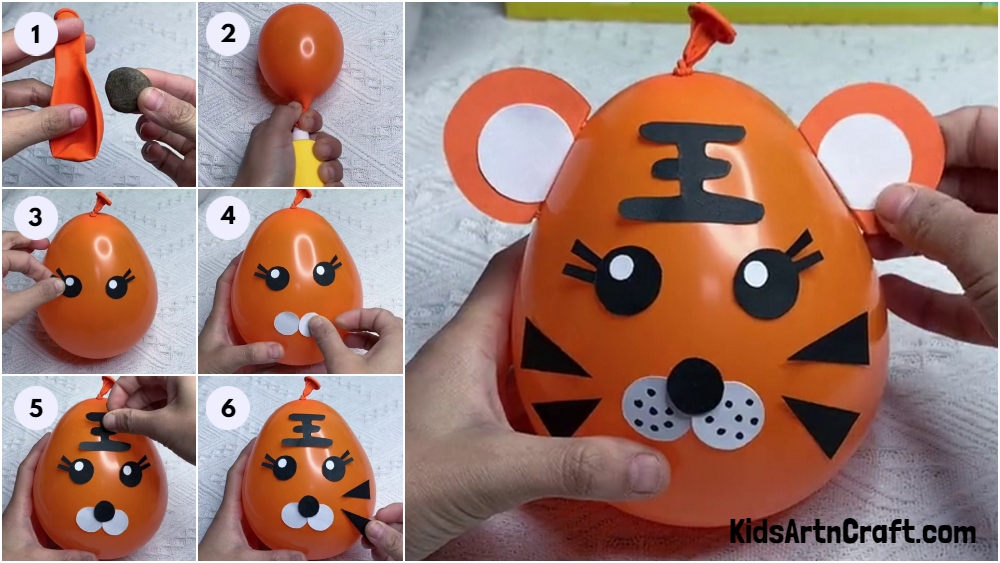 Tiger Balloon Craft Step by Step Tutorial For Kids