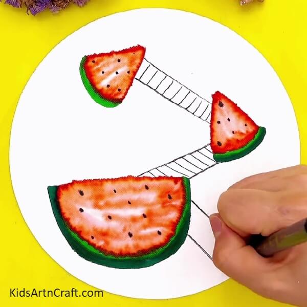 Making Ladders Between The Watermelon Pieces-Crafting Paintings With Ants and Watermelon for Novices-