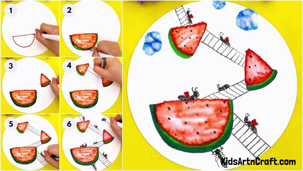 Ants Taking Watermelon Creative Painting Ideas For Beginners