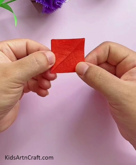 Make Another Fold From Red Craft Paper- Step-By-Step Instructions on Crafting Pretty Carnation Paper Blooms for Learners 