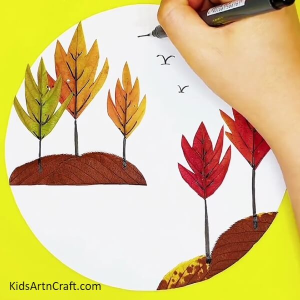 Drawing Birds- Art Tutorial for Kids: Creating a Lovely Fall Leaf Landscape 