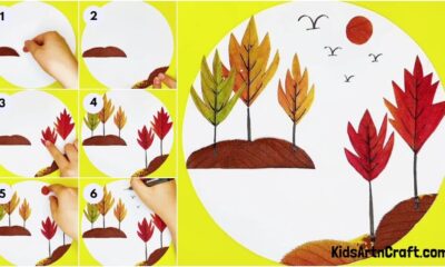Beautiful Fall Leaf Landscape Art Tutorial For Kids