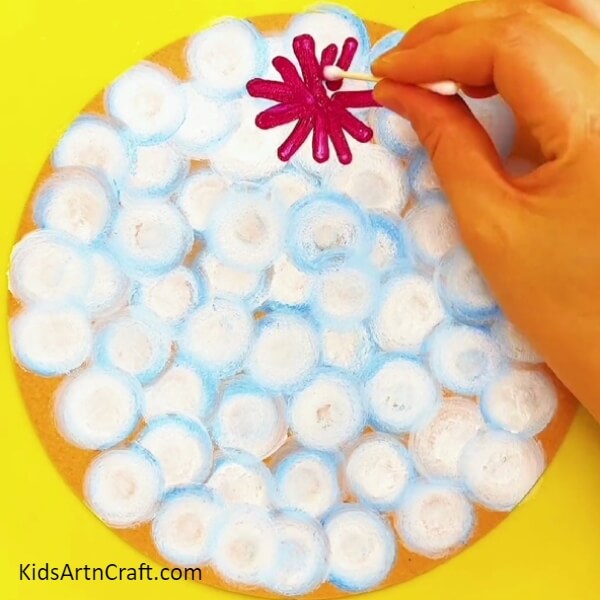 Paint Flowers On The Cotton Balls With The Help Of A Cotton Bud-Lovely Flower Garden Art Employing Stamps And Cotton Buds