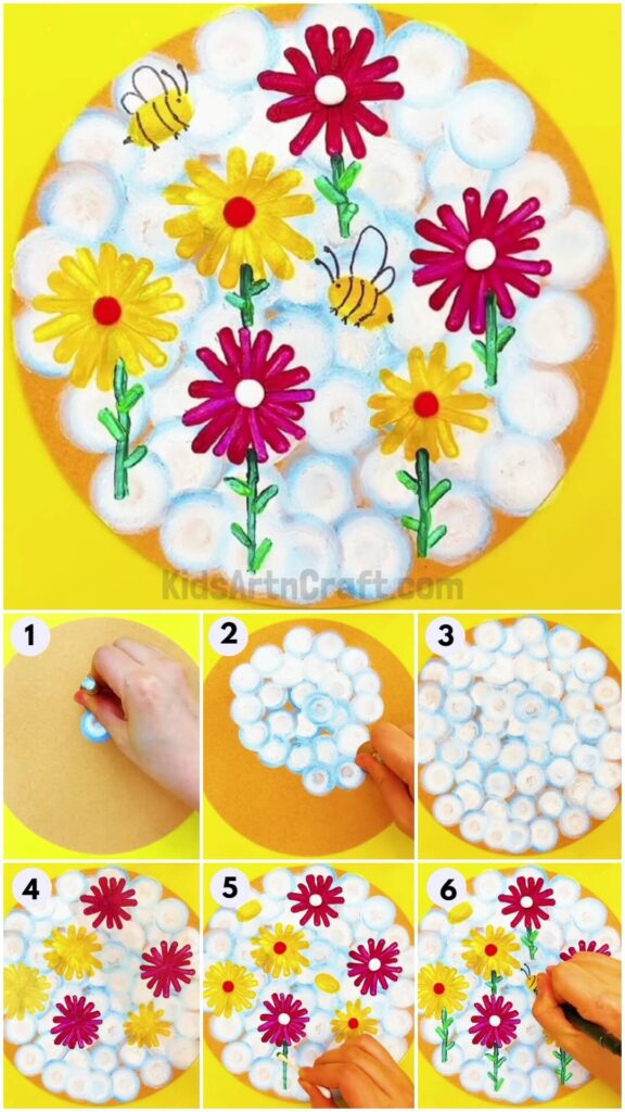 Flower Garden Using Stamp And Cotton buds Artwork Tutorial - Kids Art ...