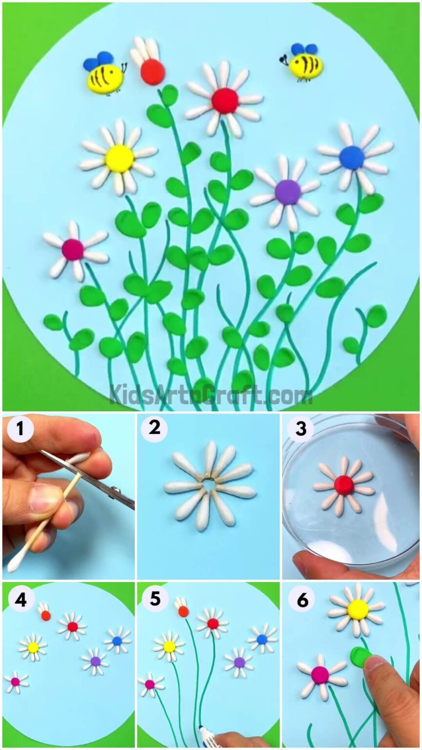 Beautiful Flower Garden Craft Idea Using Cotton Earbud Tutorial - Kids ...