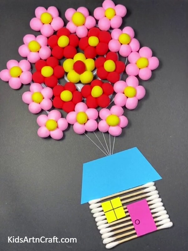 Making eleven more pink flowers shape Craft Tutorial For Kids- A Guide to Making a Fabulous House Balloon That Flies for Kids