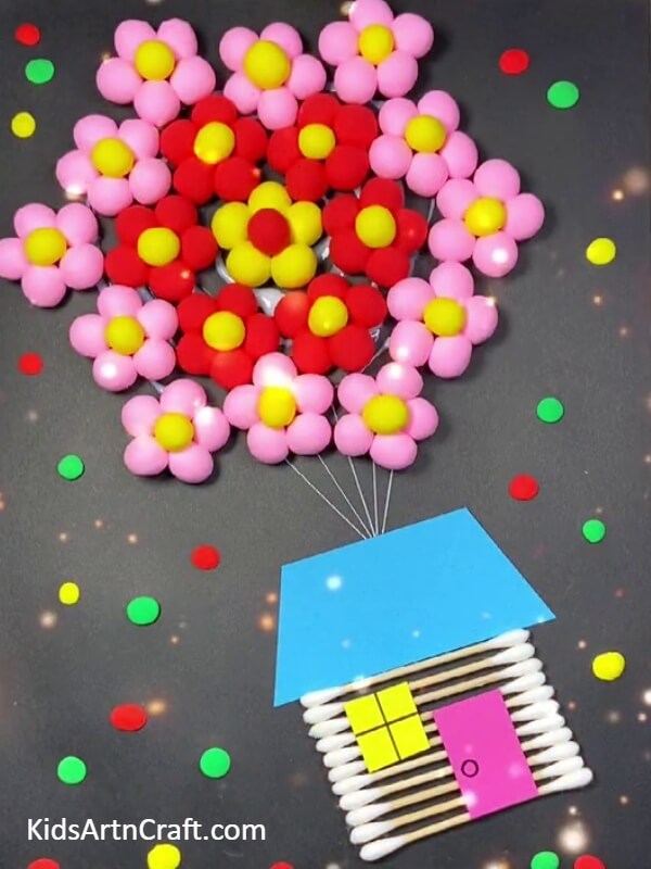 Adding more flat dots steps by steps Craft Tutorial For Kids-An Instructive Guide for Making a Lovely House Balloon for Little Ones 