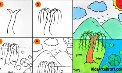Beautiful Hill drawing and scenery For Kids
