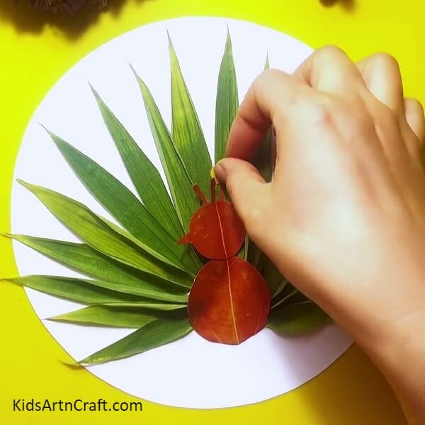Stick yellow leaves with glue- An appealing leaf peacock project for young ones