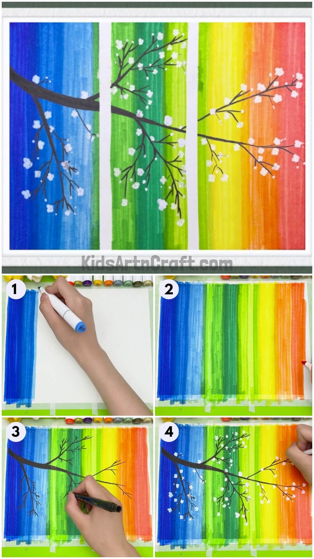 Beautiful Rainbow Tree Scenery Through A Window Artwork For Kids