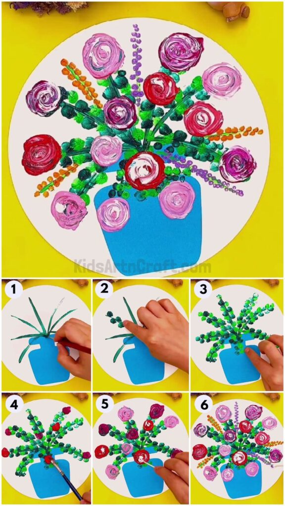 Beautiful Rose Flower Pot Painting Idea For Beginners - Kids Art & Craft