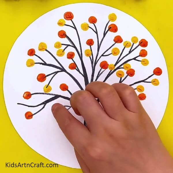 Make yellow Colour Finger Prints on All the Remaining Branches for make Beautiful Tree 