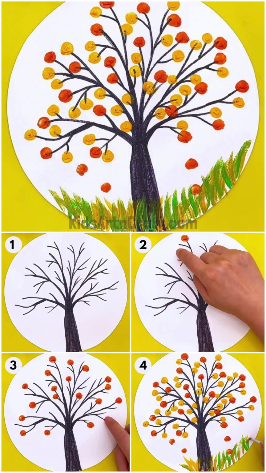 Beautiful Tree Fingerprint Painting Step-by-step Tutorial - Kids Art ...