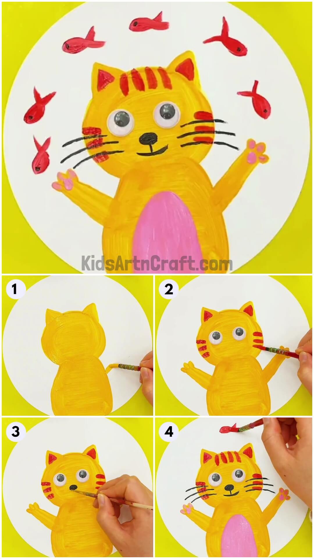  Cat Catching Fish Step-by-step Art Tutorial For Kids
