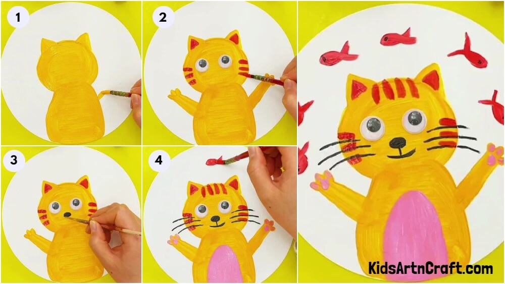 Cat Catching Fish Step-by-step Art Tutorial For KIds