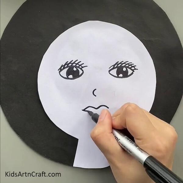 Draw the Eyes, Nose and Lips Step-by-step Tutorial of charming doll For Kids.