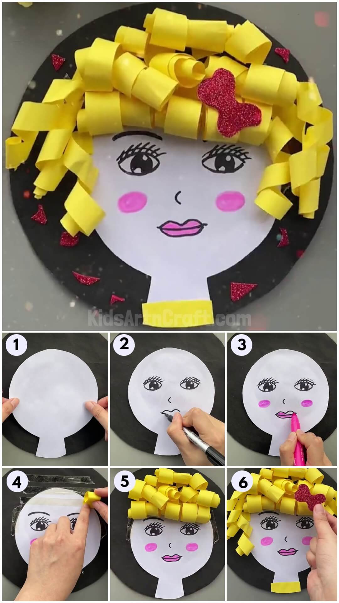 Charming Doll Face Craft Step-by-step Tutorial For Kids.