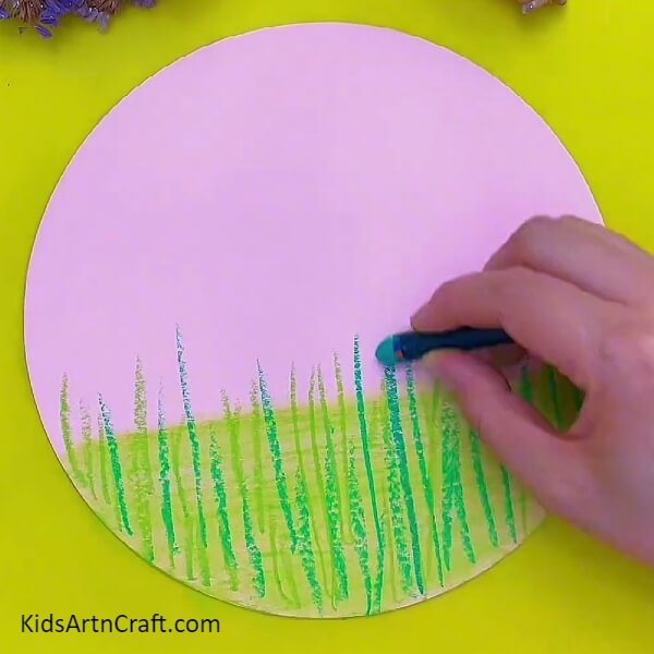 Drawing More Plants On Grass- Children's artwork of clay flowery environment