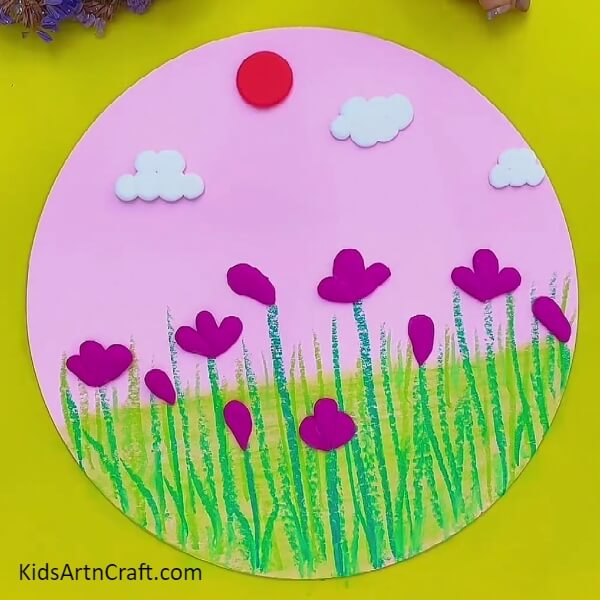 Colorful Clay Flower Scenery Artwork Is Completed- Pottery Flower Vista Visual Art Creation Guide For Youngsters 