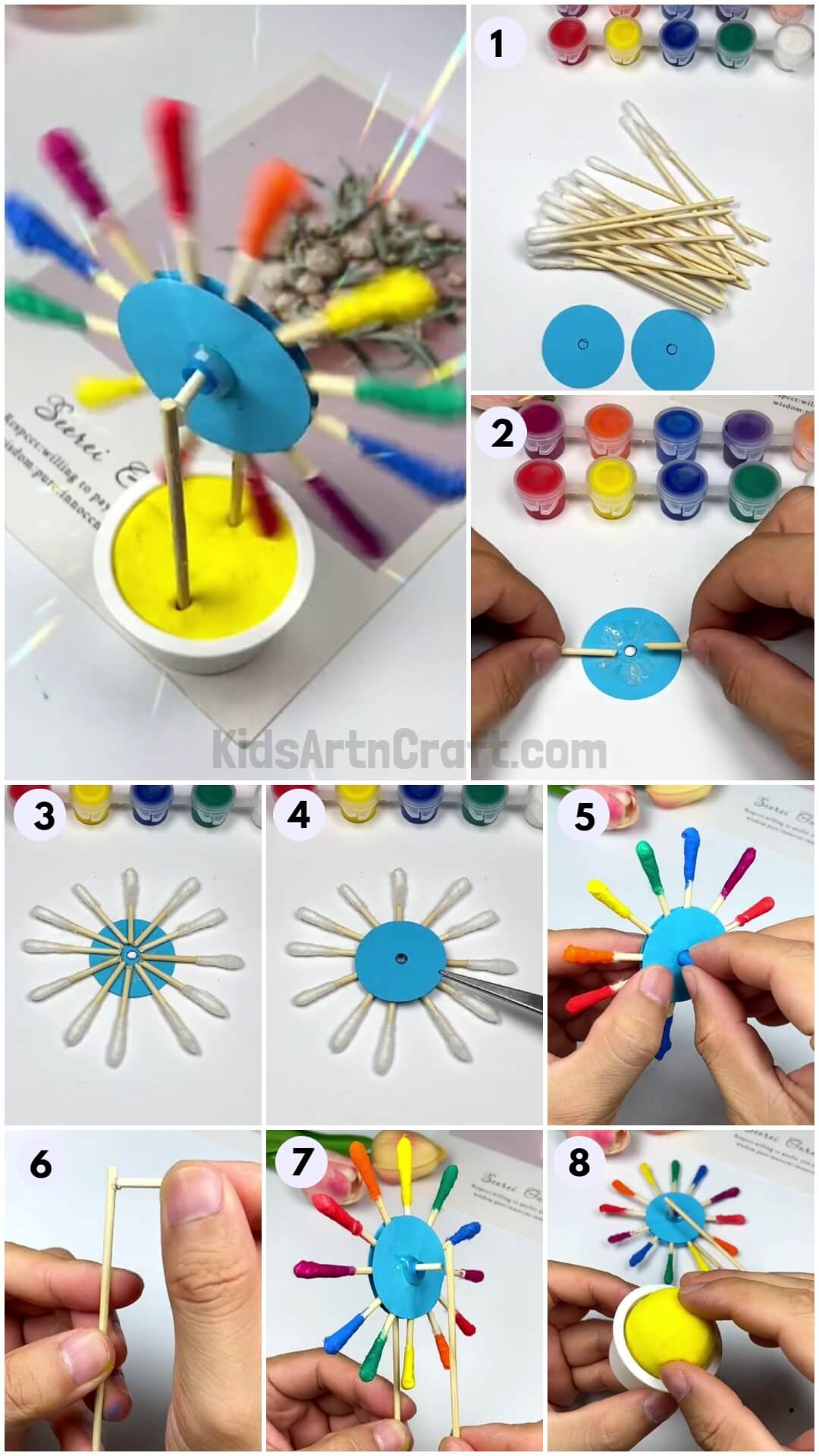 Colorful Cotton Earbud Windmill Craft Tutorial For Beginners