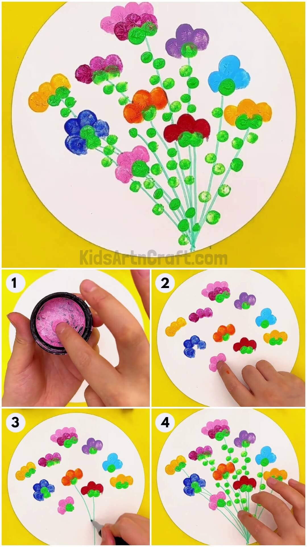 Colorful Flower Fingerprint Painting Step-by-step Tutorial For Kids