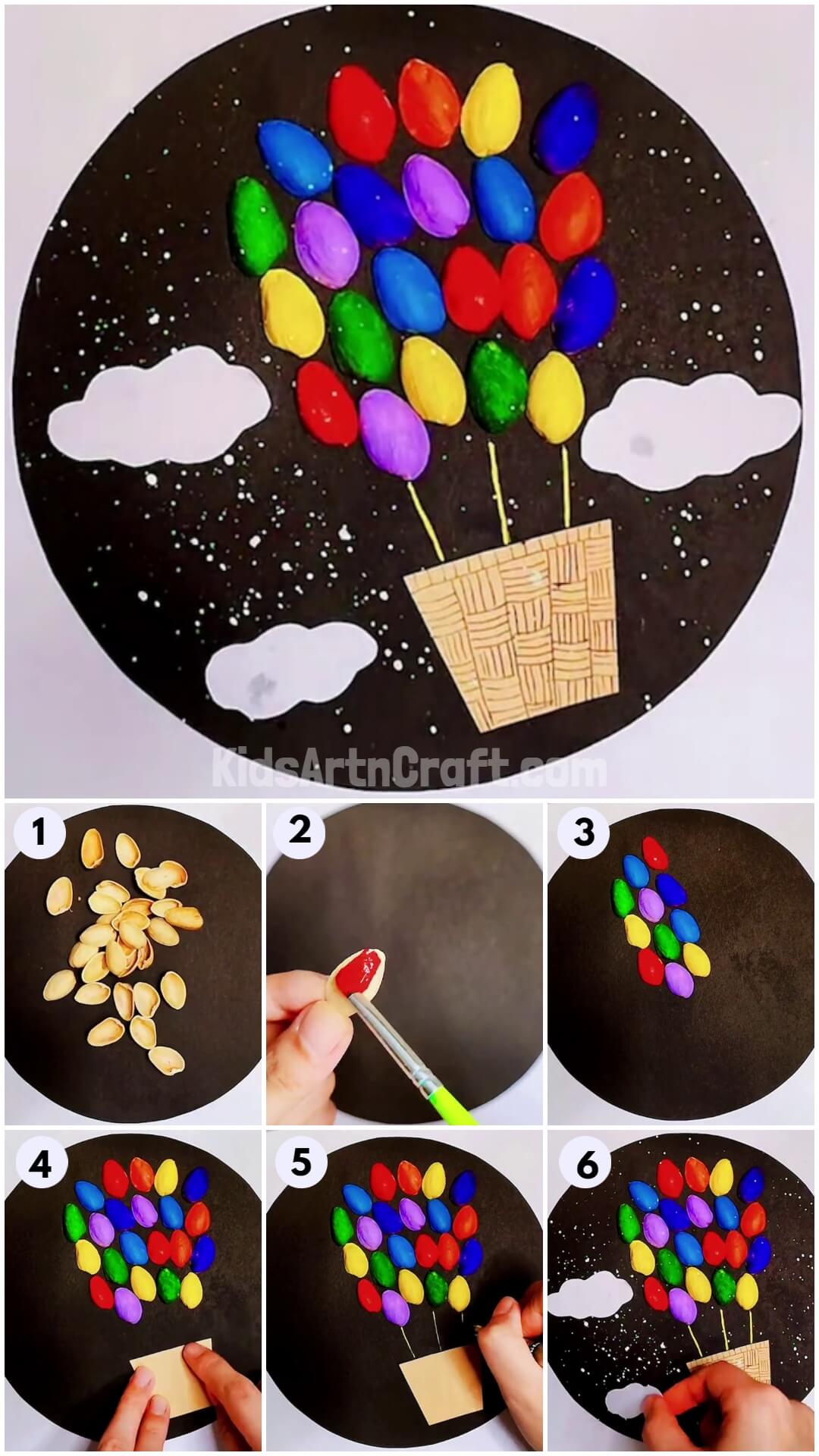 Colorful Hot Air Balloon Craft Using Pistachio Shell Tutorial For Kids