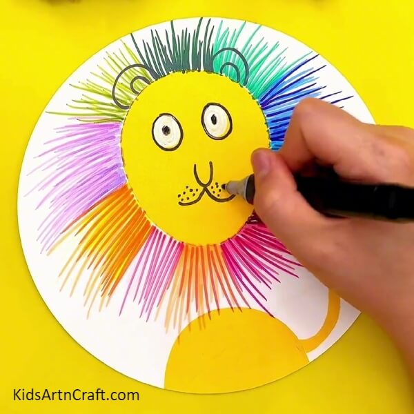 Making Nose, Mouth, And Whiskers- Tutorial on How to Make a Colorful Lion Art Piece with Kids 