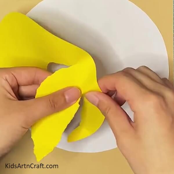 Tearing Out The Yellow Body - Step-by-step Guide For How To Make Colorful Paper Chicks With Kids