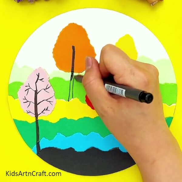 Drawing The Branches-Creative idea for kids: creating a tree landscape of colors