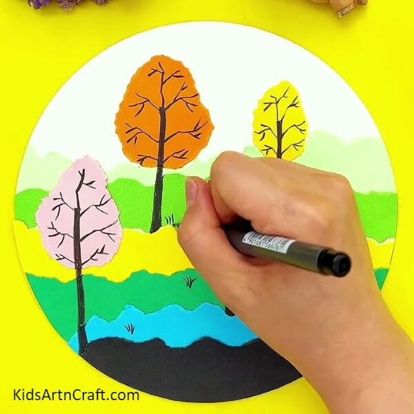 Drawing The Grass-Crafting with kids: a colorful tree scene
