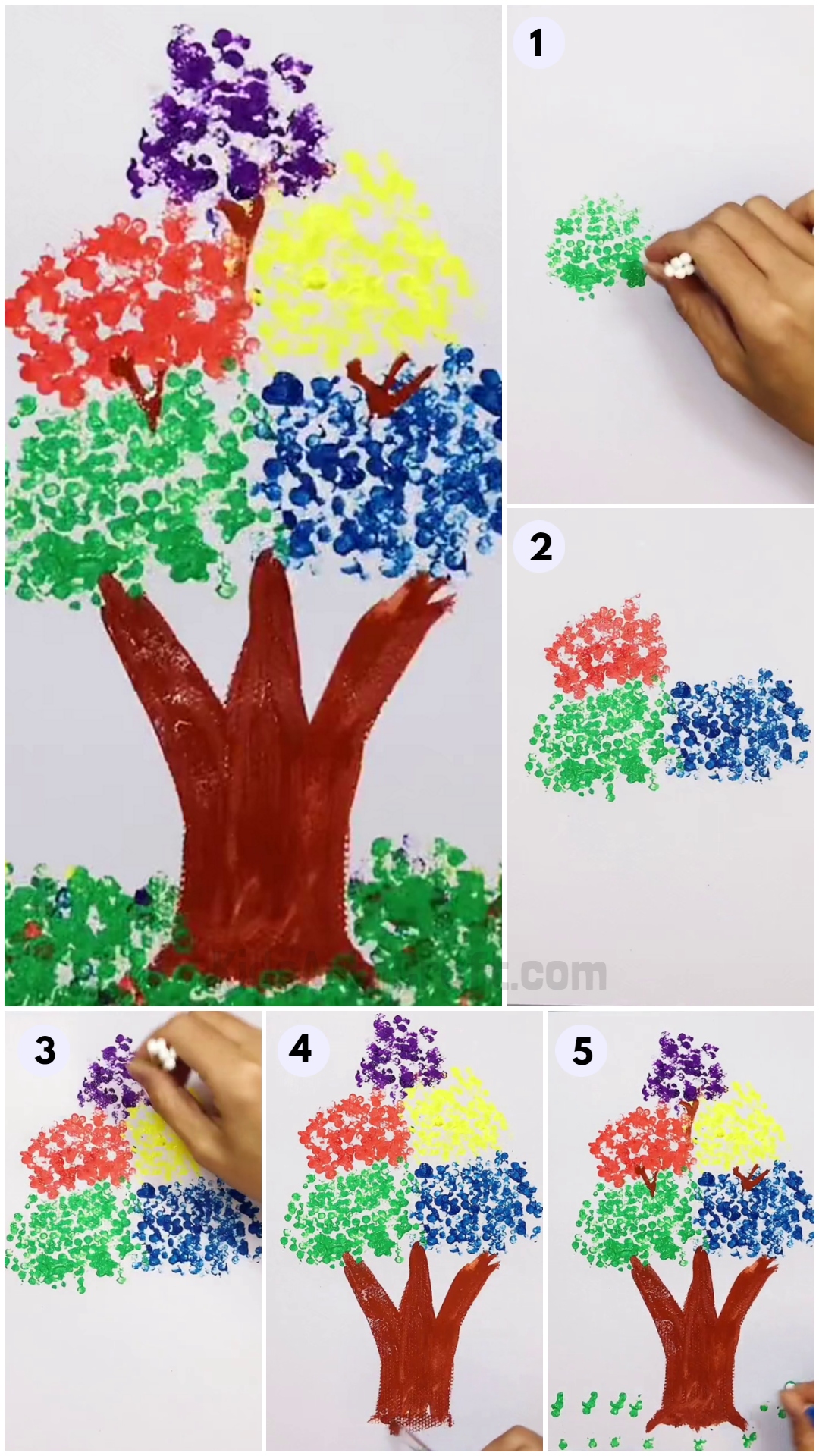 Colorful Tree Painting with Ear buds