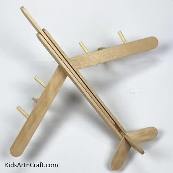 Finally, After Sticking All The Popsicle Sticks, Our Popsicle Stick Craft Is Ready-How To Make Airplane Popsicle Stick Craft Step-by-step Tutorial 