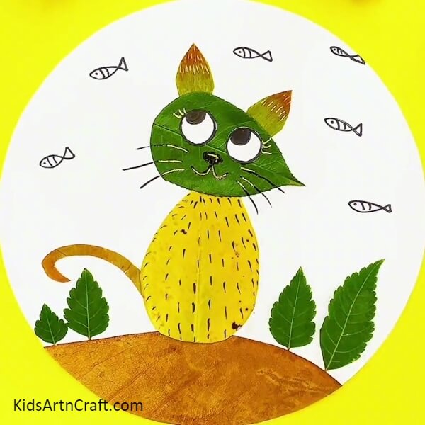 Creative Cat Using Fallen Leaves Tutorial - For Kids- How to Make a Cat Picture with Fall Leaves for Children
