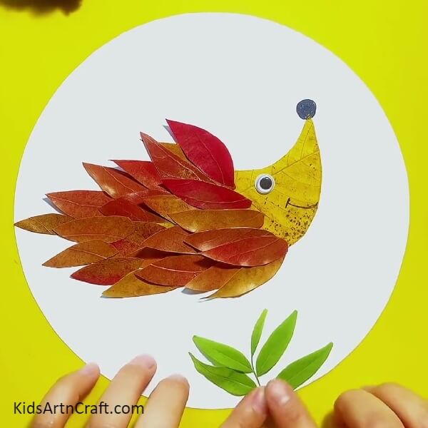Pasting Green Leaves - Step-by-Step Guide for Making a Hedgehog with Fall Leaves for Newbies