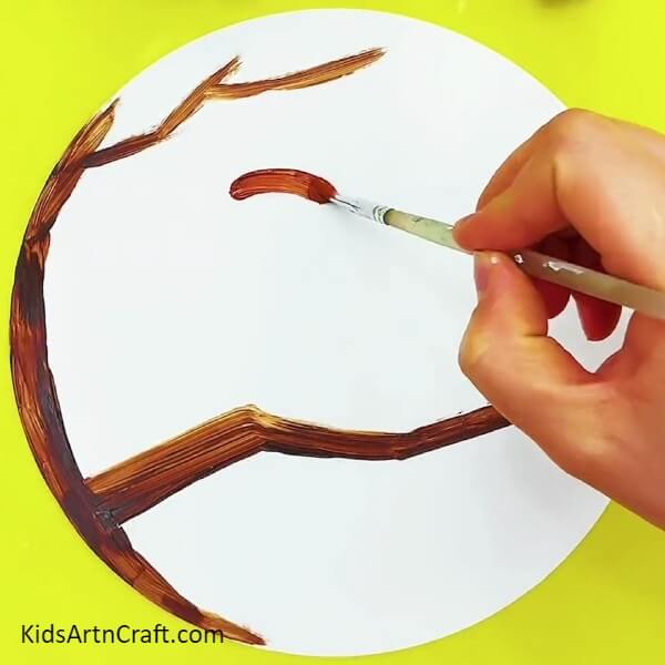 Painting The Branch Of The Tree-Step-by-Step Guide For Making a Creative Owl Painting For Children
