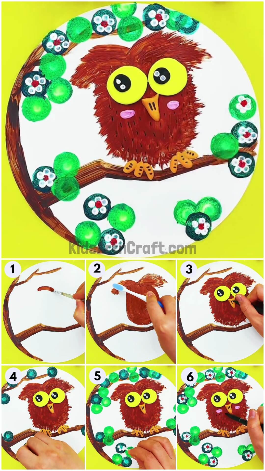 Creative Owl Painting Idea For Kids Step-by-step Tutorial