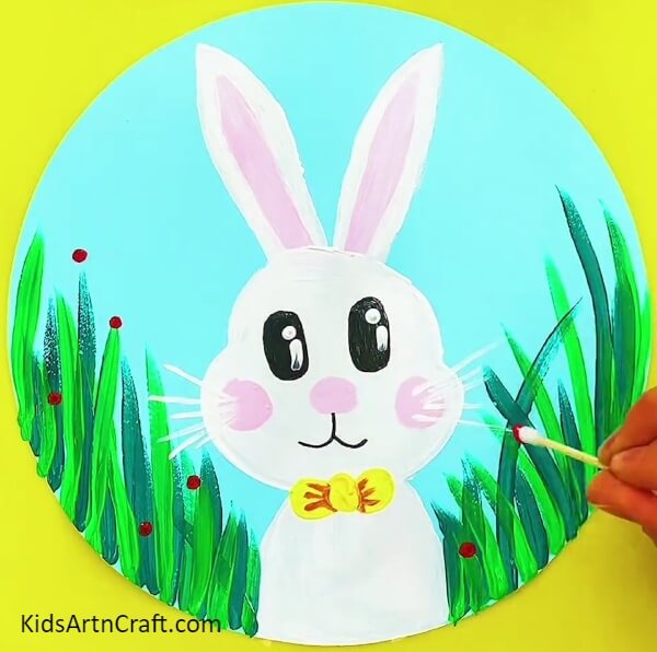 Making The Red Flowers - Paint Techniques To Create Adorable Bunny Artwork For Kids 