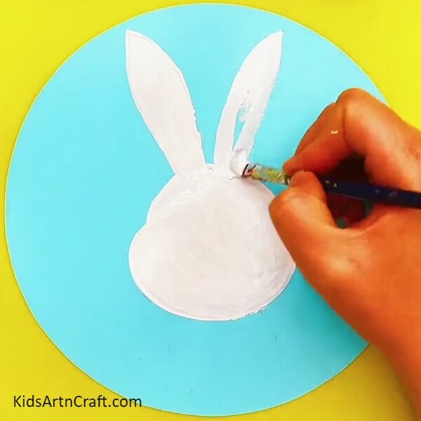 Making The Bunny's Ears - Step-by-Step Instructions on Painting a Cute Bunny With Paint for Kids 