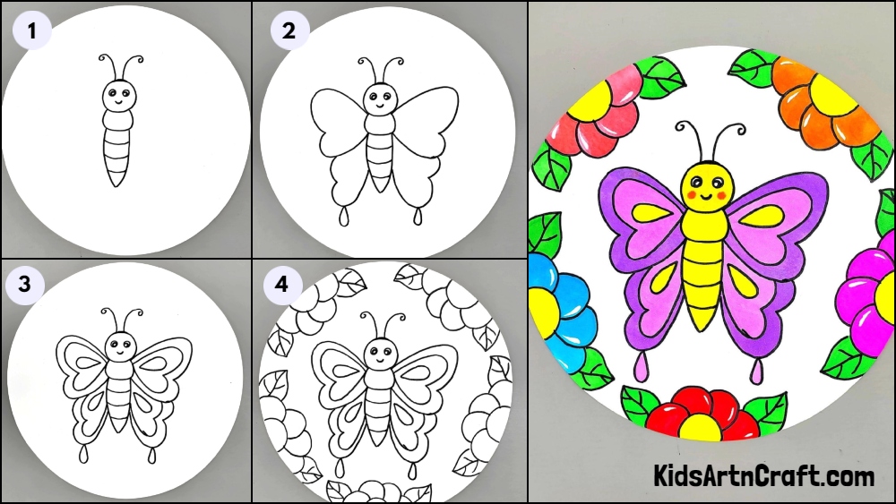 Cute Butterfly Drawing Step by Step Tutorial for Kids