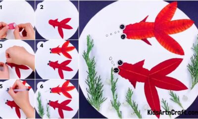 Cute Fish Underwater Artwork By Fall Leaves and Bushes Craft Tutorial