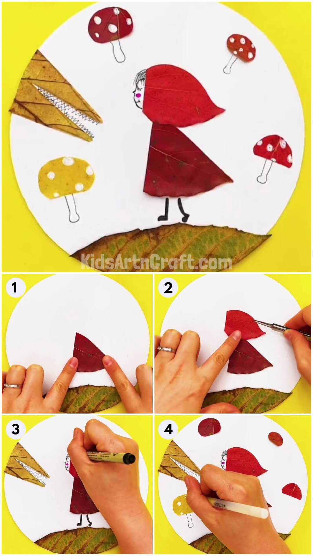 Cute Little Red Riding Hood Craft Using Fall Leaves