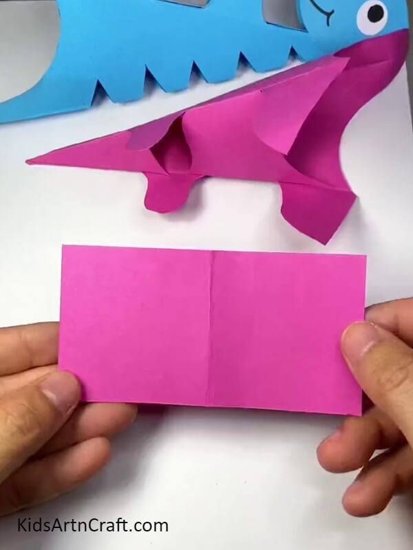 Folding A Rectangle. Cute Paper Dinosaur Craft Tutorial for kids