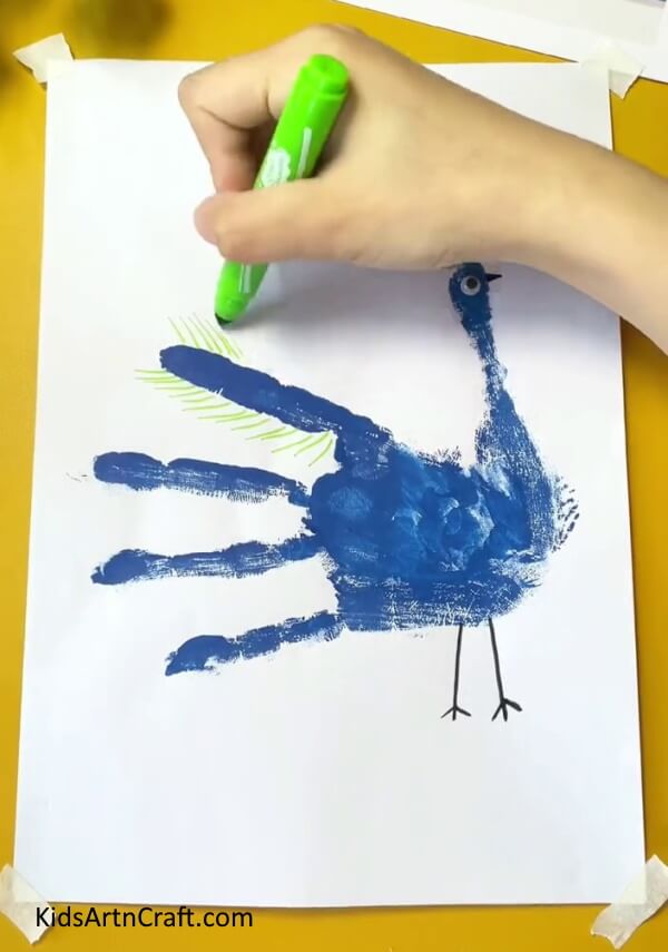 Drawing peacock feathers- A Darling Peacock Handprint Art & Craft Thought For Kids